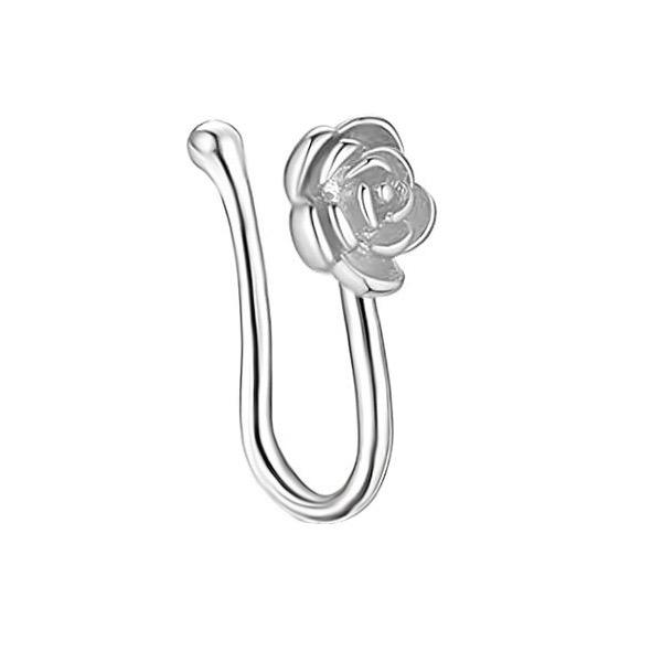 faux piercing de nez en acier inoxydable en forme de rose